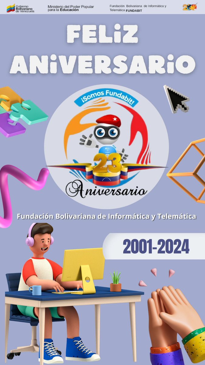 fundabit_IRIB's tweet photo. Con entusiasmo y alegría celebramos hoy 23 aniversario de @Fundabit_ un camino lleno de logros, sueños, llevando a los estudiantes inclusión digital 
#SomosFundabit @NicolasMaduro @_LaAvanzadora @MPPEDUCACION @Fundabit_ @leivi24 @cdcelara @ArriechiNixon @Fundabitlara01 @Dimary08 https://t.co/CeYPsI4Jmb