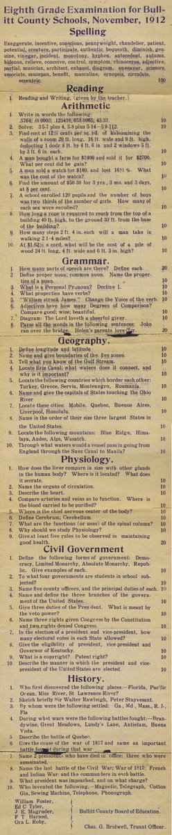 BartemyS's tweet photo. @MattWalshBlog I bet $ that no public or elite private non Christian college student today could pass this 8th grade exam from 1912 https://t.co/6C6ZtGuR5D