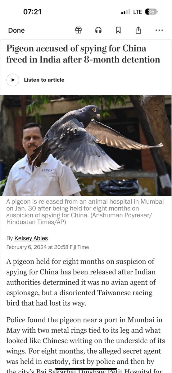 To add insult to injury, the poor pigeon detained for 8 months by India on suspicion of spying for China was actually Taiwanese😬