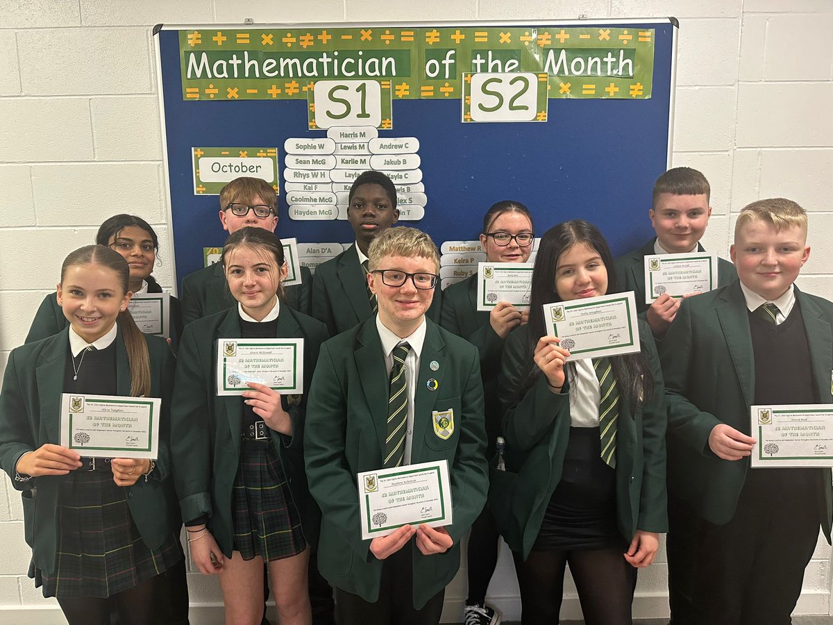 StjohsMathsdept's tweet photo. Well done to these S1 and S2 pupils for their outstanding work ethic in Maths throughout the months of January and December 🤩 https://t.co/a3aMA4iVvF