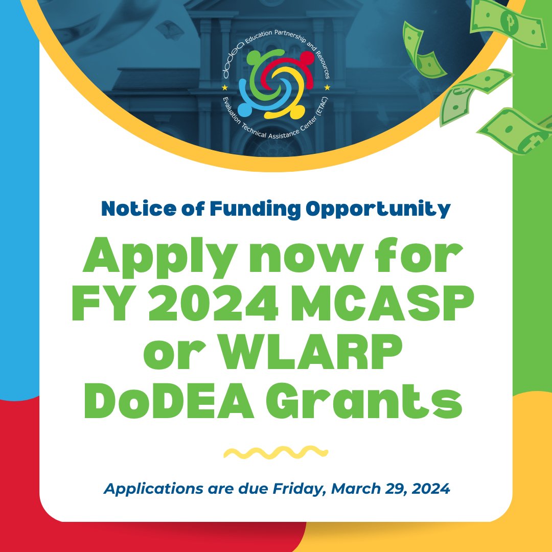 The Notice of Funding Opportunity the Fiscal Year 2024 DoDEA Grants to the MCASP and WLARP competition is available for applications! Applications are due Friday, March 29, 2024.💡 Learn more at: grants.gov/search-results… #MilitaryStudent #GrantOpportunity