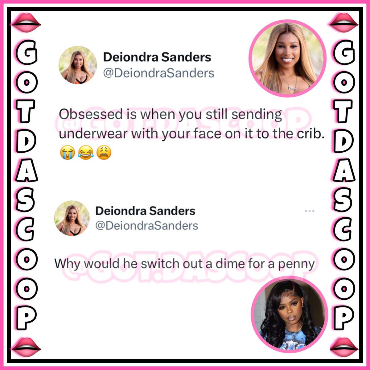 GotDaScoop's tweet photo. Chile Deion Sanders daughter Deiondra Sanders over there subbing back and forth with Dreezy over Jacquees 👀😩 https://t.co/j9y2gYVqGD