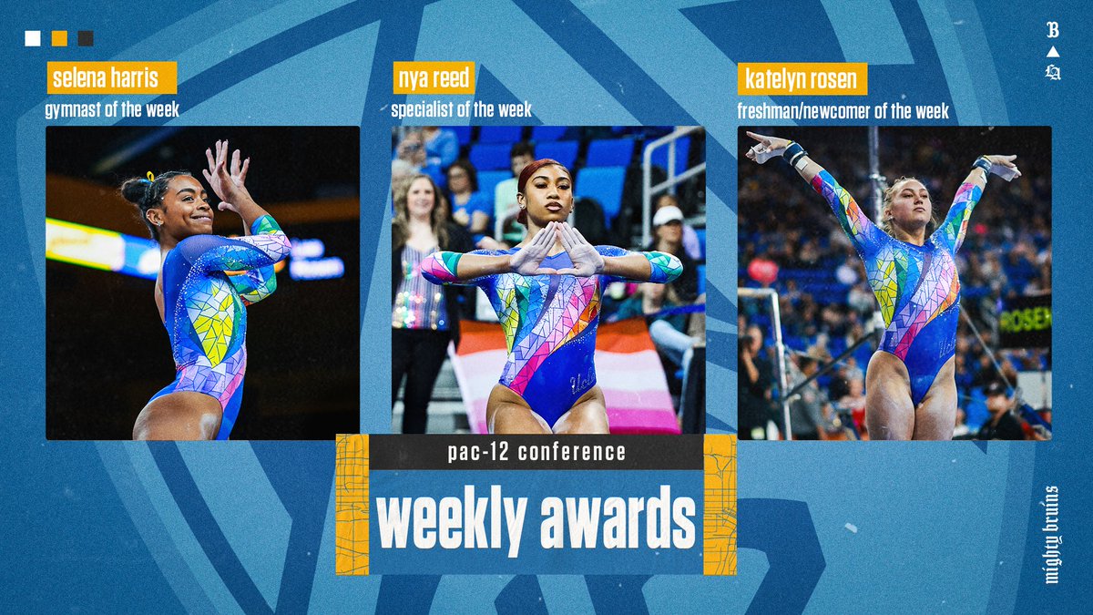 A near 🧹of the @pac12 weekly awards! Gymnast of the Week: @selena_harriss Specialist of the Week: @nyreed_ Freshman/Newcomer of the Week: @katelynrosen05 ℹ️: ucla.in/4bsy8gL #GoBruins