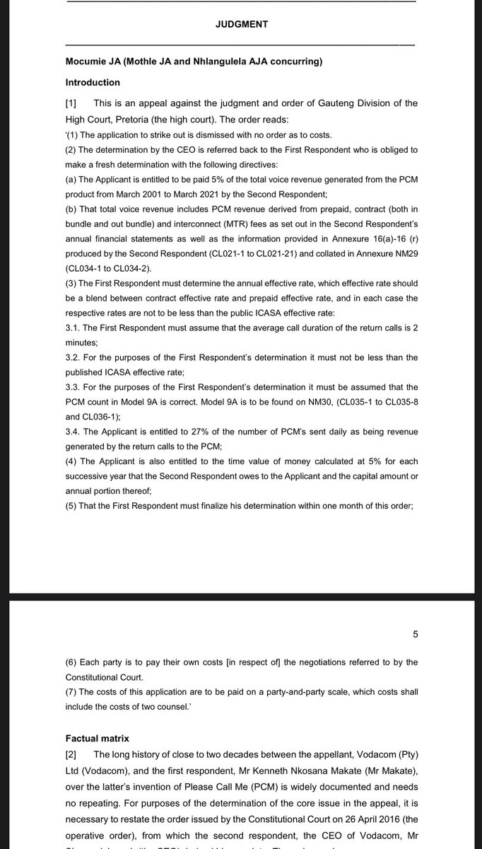 CaxstonePKigata's tweet photo. The South African Supreme Court of Appeal (SCA) has dismissed an appeal by Vodacom and ruled in favour of Kenneth Nkosana Makate, the inventor of Please Call Me (PCM) product.Vodacom is to pay him btn 5% n 7% of the total revenue its PCM product generated over 18yrs,plus interest https://t.co/m7nmogxPcn