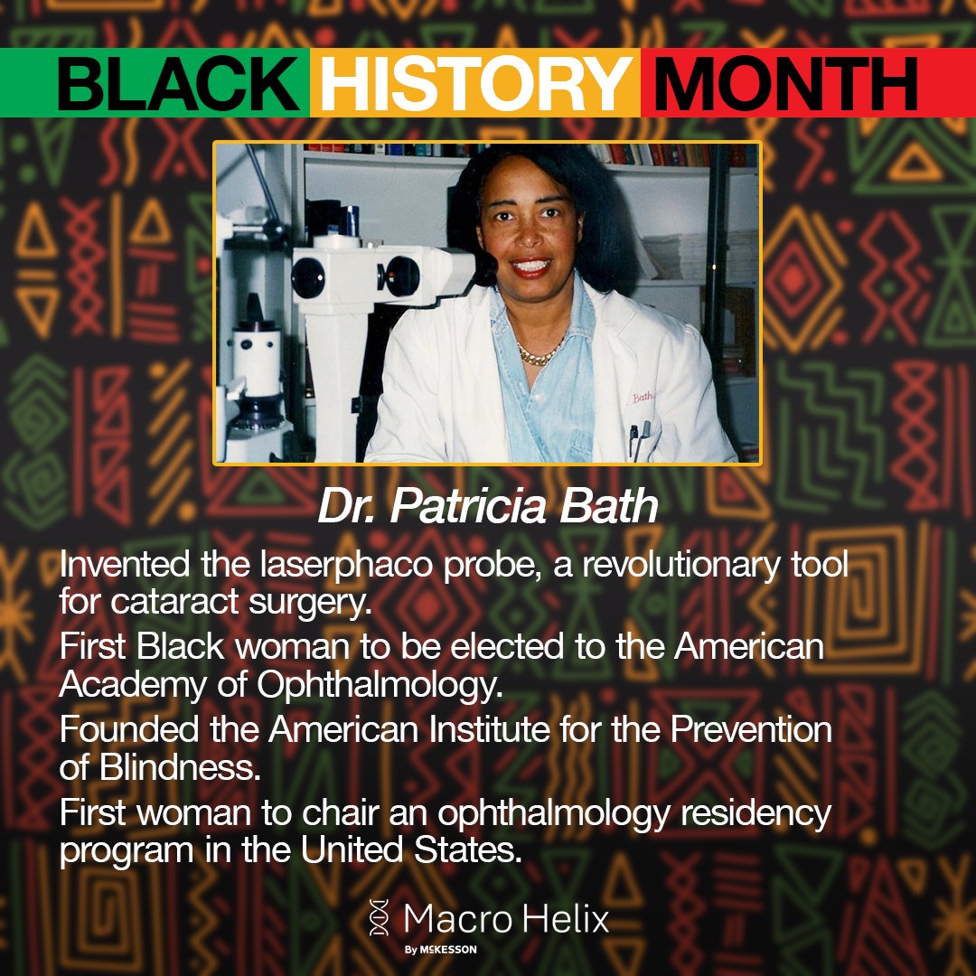 macrohelix's tweet photo. To celebrate Black History Month, we're highlighting Black trailblazers in healthcare. Today, we're taking a moment to shine a light on Dr. Patricia Bath, known for her contributions in Ophthalmology. https://t.co/ntqJXYAQB5