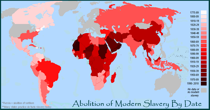 6. The abolition of slavery largely grew of the Enlightenment, in particular the arguments of Montesquieu and Francis Hutcheson. White countries, along with Haiti, then became the earliest to abolish slavery.