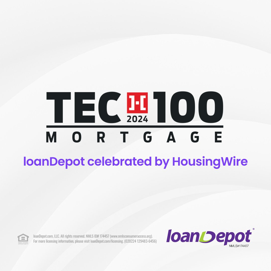 . @loanDepot is honored to receive the @HousingWire Tech100 Mortgage award, and proud to open the door to opportunity for our customers through continued innovation. 👏🏼💚 💜 Read more about it HERE ➡️ bit.ly/4bvkvNS