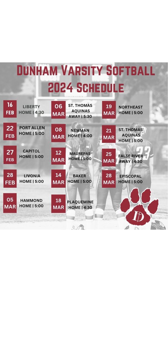 DunhamAthletics's tweet photo. βΎοΈπ₯SPRING SCHEDULESπΎβ³οΈ
Tiger fans, come out and support our spring sport athletes this year!
#DunhamCompetes #GoTigers #DutyFaithHonor #ChooseDunham https://t.co/dCl8mHoo7x