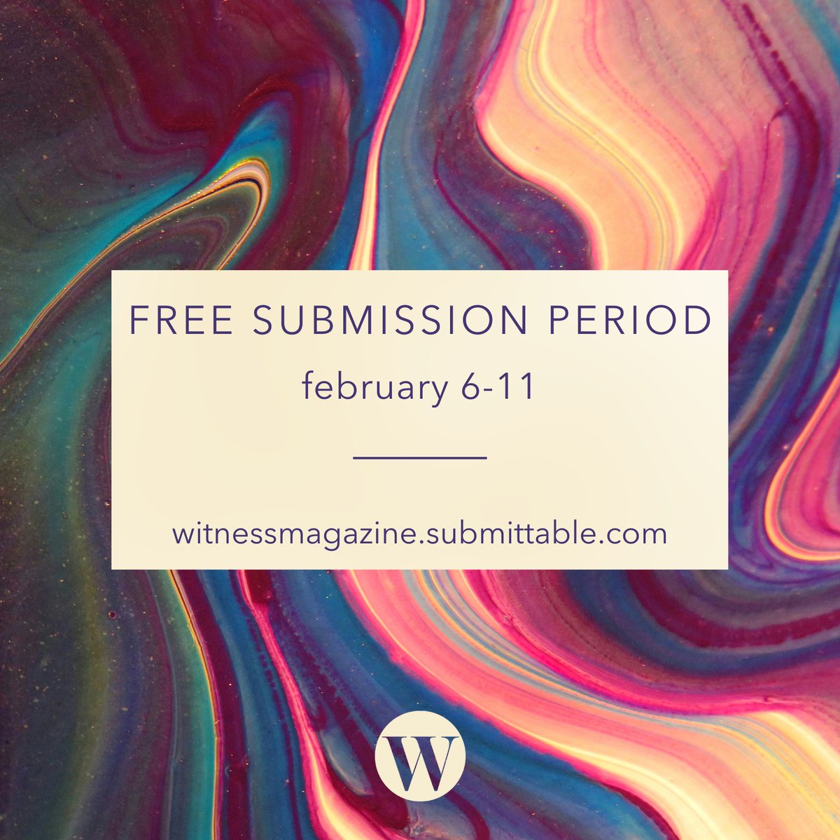 In honor of #AWP24, we have a free submission period open today through Sunday! We are capping free submissions at 50 per genre, so get them in ASAP ✨ Submit at witnessmagazine.submittable.com