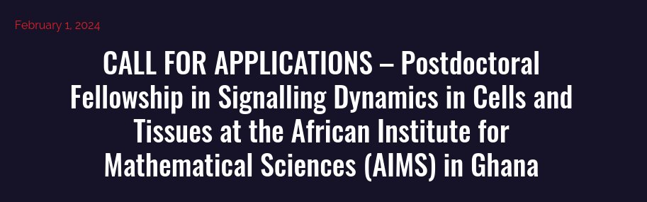 The @AIMSGhana German Research Chair, Prof. Nick Monk, in collaboration with Prof. Dr. Kevin Thurley at @UniBonn, is offering postdoc fellowships at the Research Centre in Accra. The positions are available to start ASAP Deadline 23 Feb 2024 Apply via aims.edu.gh/2024/02/01/cal…