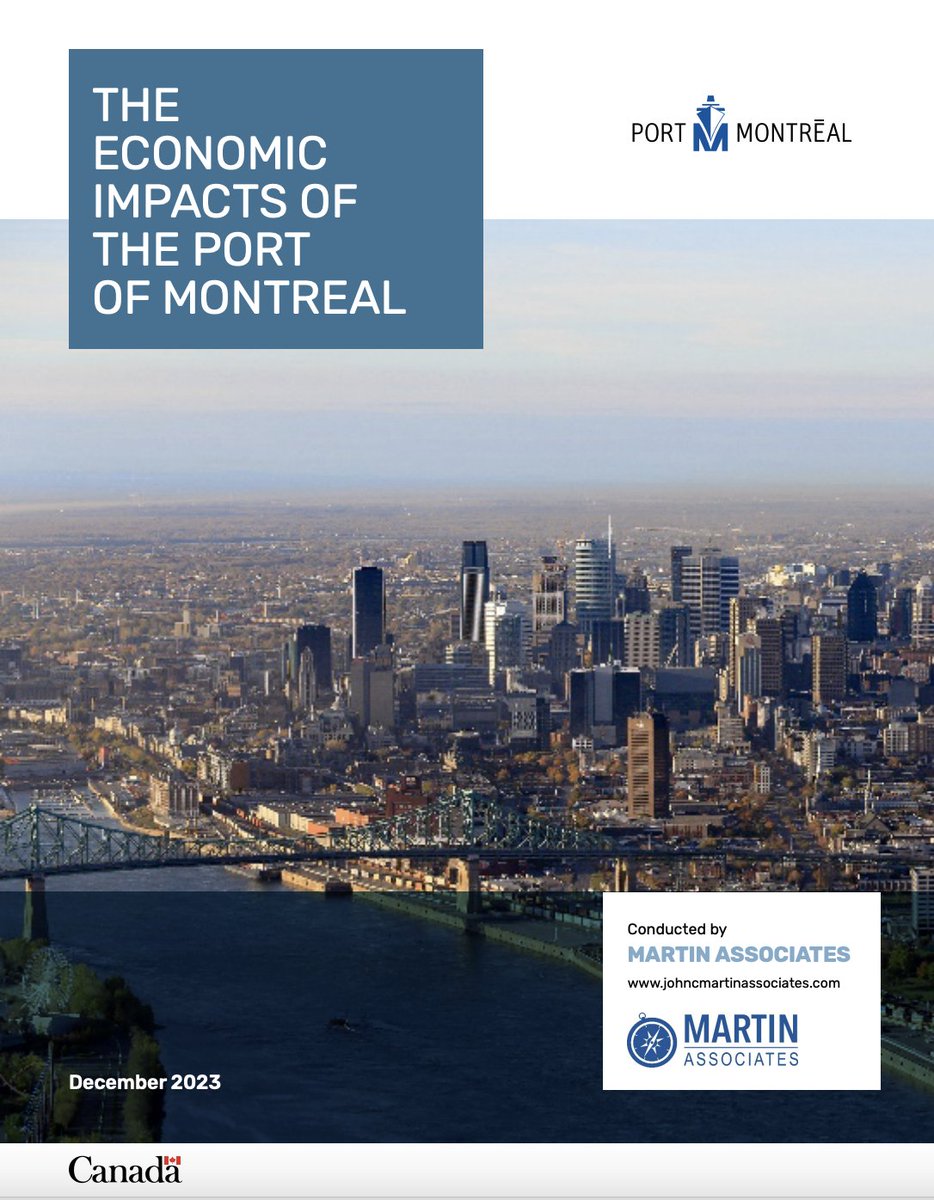 PortMTL's tweet photo. New #economic study released by Martin Associates: the Port of Montreal supports close to 600,000 jobs and generates $93.5 billion in economic activity through its service users. These figures confirm the importance of the #PortMTL to the Canadian and Quebec economies! ➡️ https://t.co/mBiBw7QHBm