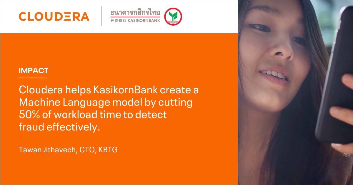 FreireThati's tweet photo. KBTG teamed with @cloudera to implement a modern platform for machine learning and analytics that helps improve customer service and fraud detection, and enables innovative services, such as automated lending. 
https://t.co/xuFQk6KdWn https://t.co/d6TVlFkpzB