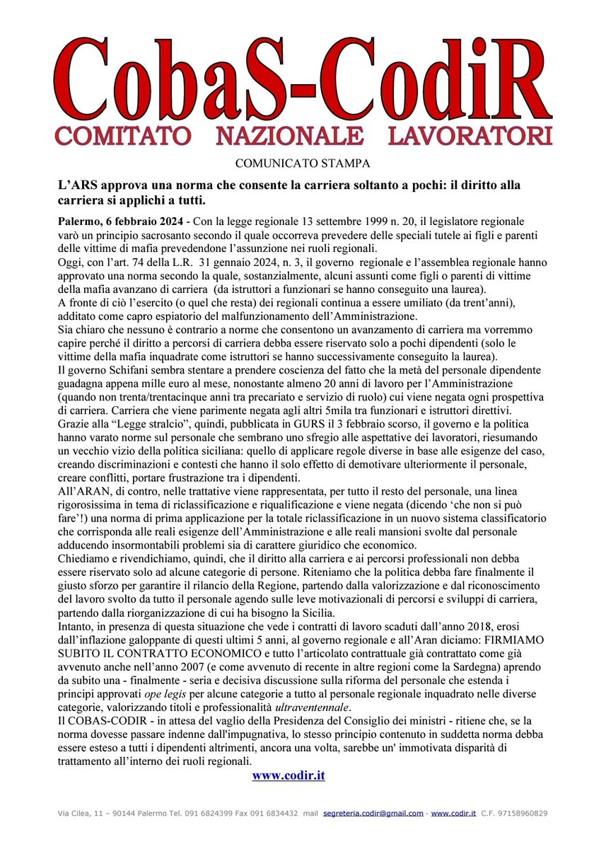 CobasCodir's tweet photo. La carriera deve riguardare tutti! https://t.co/On8jPfExmb