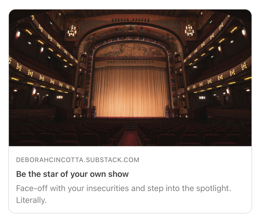 Launched my new substack, DoubleCapp+!   

A weekly newsletter written to inspire, motivate and spark joy. 

My inaugural piece details my 2023 journey to <a href="/edFringe/">Edinburgh Festival Fringe</a> (Which I couldn't have achieved without <a href="/theSpaceUK/">theSpaceUK</a>). 

deborahcincotta.substack.com/p/be-the-star-………

#edfringe #Fringe #Substack