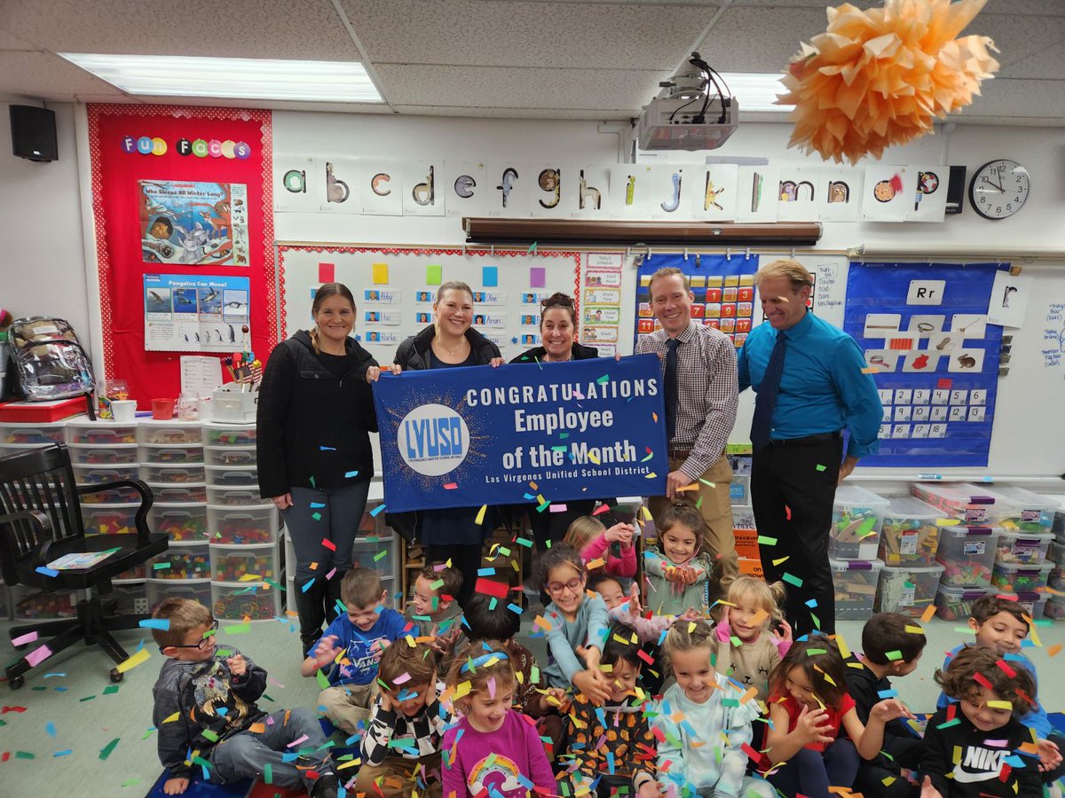 Our classified employee of the month, Ms. Kelly Dinerman.  Our TK students were ecstatic to watch her receive the recognition!