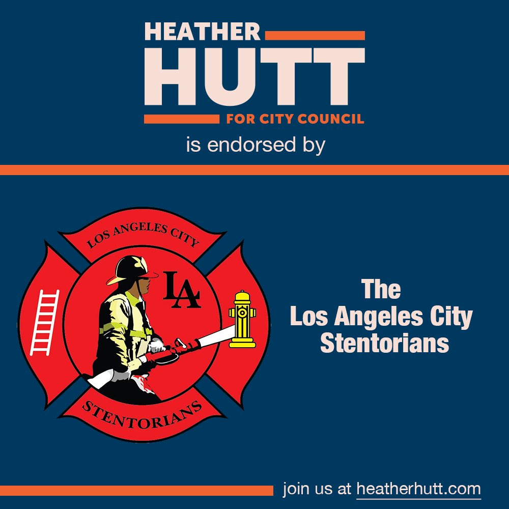 "Councilwoman Heather Hutt has a proven track record of doing the work needed in our communities. The collaboration you have provided is a recipe for success. The Los Angeles City Stentorians stand with, we stand by, and we stand for Councilwoman Heather Hutt".