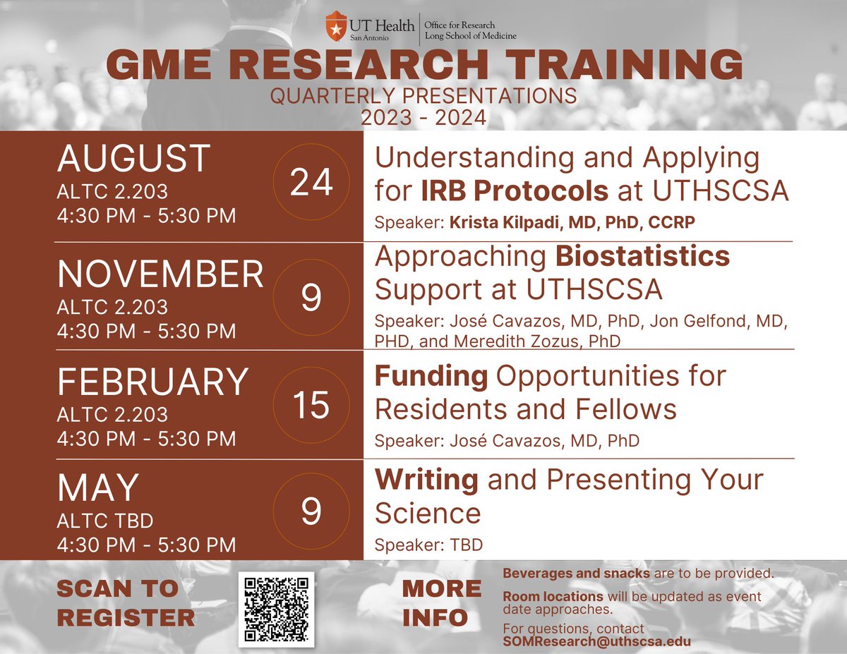 Long SOM Office for Research (@utsomresearch) on Twitter photo Calling all fellow residents and fellow researchers! Explore GME Resident Research Training and turn your ideas into reality and drive innovation in healthcare. Hosted by <a href="/TheLongSOM/">Long School of Medicine</a> Office for Research. Register now at uthealthsa.givepulse.com/event/378157. Calling all fellow residents and fellow researchers! Explore GME Resident Research Training and turn your ideas into reality and drive innovation in healthcare. Hosted by <a href="/TheLongSOM/">Long School of Medicine</a> Office for Research. Register now at uthealthsa.givepulse.com/event/378157.