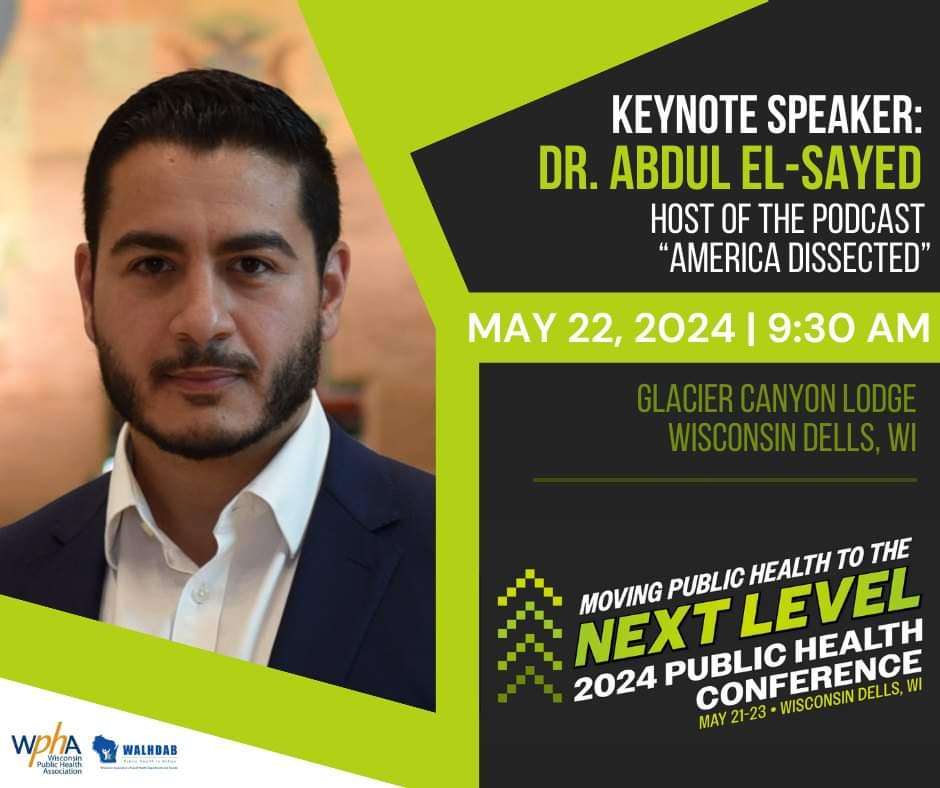 WIPublicHealth's tweet photo. 📣❗️🎉Major Annual Conference Announcement! We are SO excited to share that Abdul El-Sayed is our Keynote speaker for Wed May 22 in Wisconsin Dells this year! Mark. Your. Calendar! 🗓

Find more info at: https://t.co/AYGq1SVCVg https://t.co/B9MEBfnko2