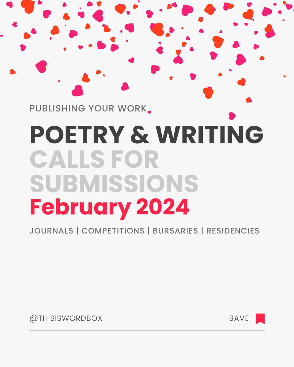 It's here! Over 160 calls for submissions of #poetry #fiction #flash #nonfiction #art #photography & more - competitions, literary journals, residencies, bursaries etc - open or with deadlines in February 2024. Best of luck & pls share! #amwriting thisiswordbox.com/wordbox-blog/w…