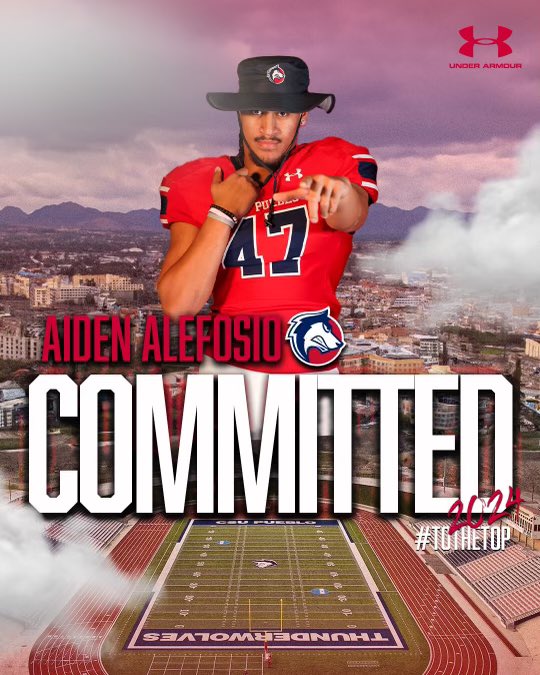 Aiden Alefosio (@aidenalefosio) on Twitter photo Blessed to be able to continue my athletics and education at Colorado State University Pueblo. Thank you to <a href="/Coach_Tuley/">Ryan Tuley</a> and <a href="/PhilipVigil/">Coach Vigil</a> to allow to be apart of the pack fam!! 🐺 Blessed to be able to continue my athletics and education at Colorado State University Pueblo. Thank you to <a href="/Coach_Tuley/">Ryan Tuley</a> and <a href="/PhilipVigil/">Coach Vigil</a> to allow to be apart of the pack fam!! 🐺