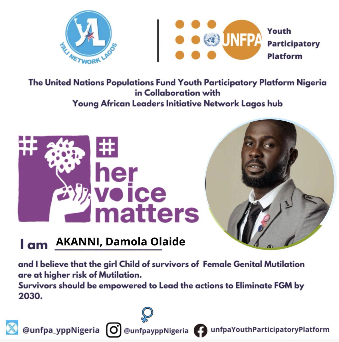 Female genital mutilation is a human rights violation that limits access to opportunities and resources and prevents girls and women from realizing their rights and full potential.
Say no to Female Genital Mutilation🖐🏾

#hervoicematters #unfpayppNG #yalinetworklagos