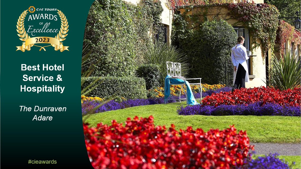 The Dunraven Adare wins the award for Best Hotel Service &amp; Hospitality. Hooray for <a href="/DunravenArms/">The Dunraven</a>! #cieawards