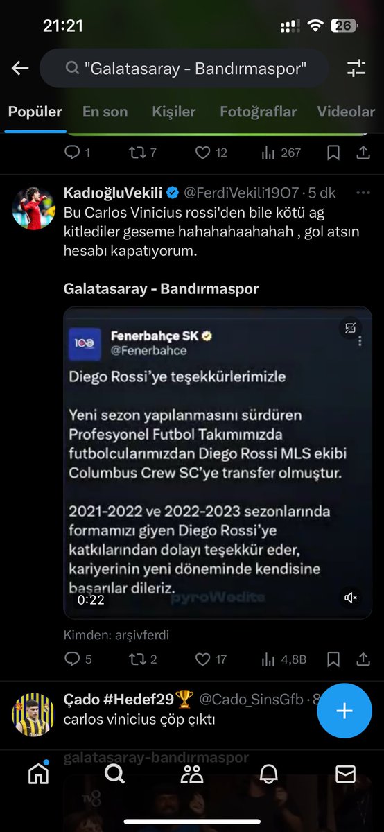 Twiti niye sildin ? 😀 <a href="/FerdiVekili19O7/">Tuğra 🇹🇷</a> Galatasaray - Bandırmaspor
