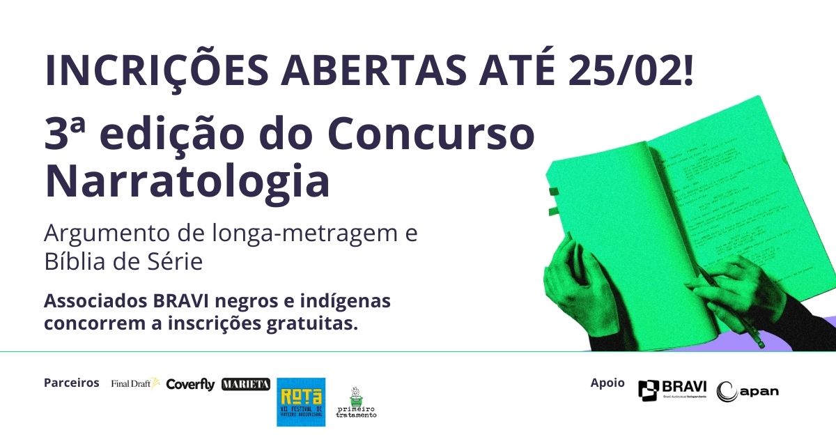 icab_org's tweet photo. O concurso Narratologia, em parceria com a BRAVI, oferece 10 inscrições destinadas exclusivamente aos associados BRAVI negros e indígenas. Os interessados devem enviar um e-mail para bravi@bravi.tv. https://t.co/7W2GaAQIzZ