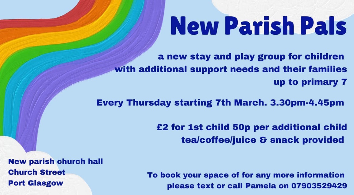 williamaboyle's tweet photo. Another new group arrives at New Parish Church as we continue to do all we can to serve our community ❤️

We welcome New Parish Pals, a new stay and play group for children with additional support needs.

Do you know of anyone who may be interested? (Please share) https://t.co/kJ63Zr0CGc