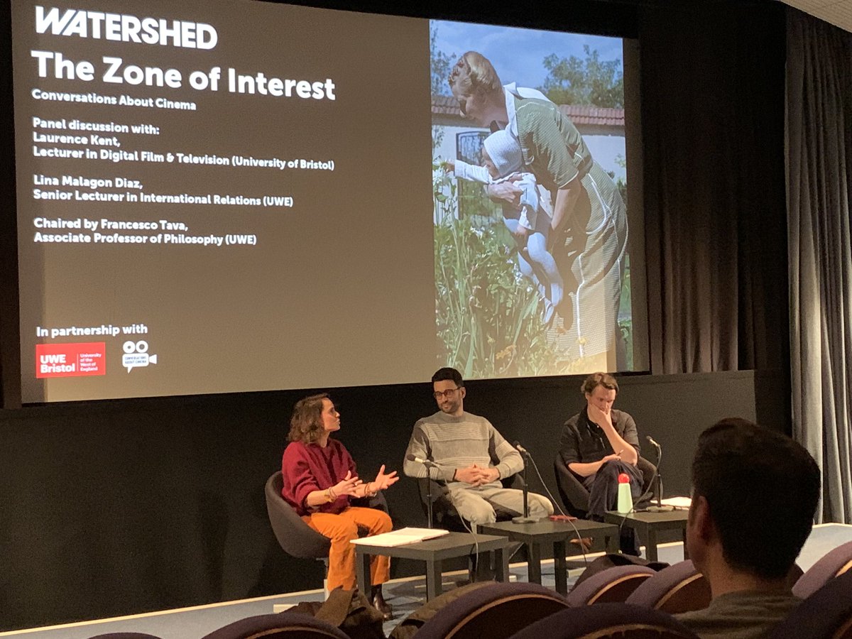Interesting discussion with UWE’s <a href="/LinaMalagonDiaz/">Lina Malagon</a> <a href="/fra_tava/">Francesco Tava</a> and Laurence Kent from UoB after the thought provoking film, The Zone of Interest. <a href="/Thought_in_Act/">Thought in Action: Conversations About Cinema</a> <a href="/wshed/">Watershed</a>