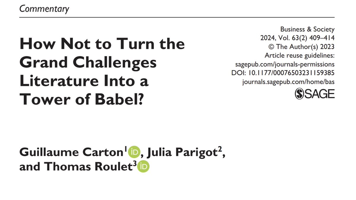 Business & Society (@baseditors) on Twitter photo How Not to Turn the #GrandChallenges Literature Into a Tower of Babel? Read the new Commentary by Carton (<a href="/EMLYON/">emlyon business school</a>) Parigot, and <a href="/thomroulet/">Thomas Roulet</a> (<a href="/Cambridge_Uni/">Cambridge University</a>). Available FREE ACCESS here: doi.org/10.1177/000765… How Not to Turn the #GrandChallenges Literature Into a Tower of Babel? Read the new Commentary by Carton (<a href="/EMLYON/">emlyon business school</a>) Parigot, and <a href="/thomroulet/">Thomas Roulet</a> (<a href="/Cambridge_Uni/">Cambridge University</a>). Available FREE ACCESS here: doi.org/10.1177/000765…