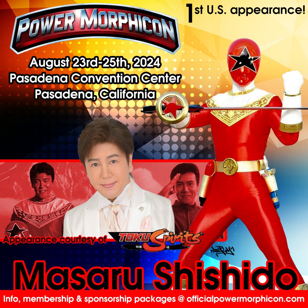 Ace pilot and U.A.O.H Captain arrive on the scene! 🌟 🛩 We are proud to announce the first ever US appearance of Masaru Shishido at #PowerMorphicon 2024! Are you excited to meet this Choriki senshi?! If so, let me hear you shout, '𝘖𝘭é!'
