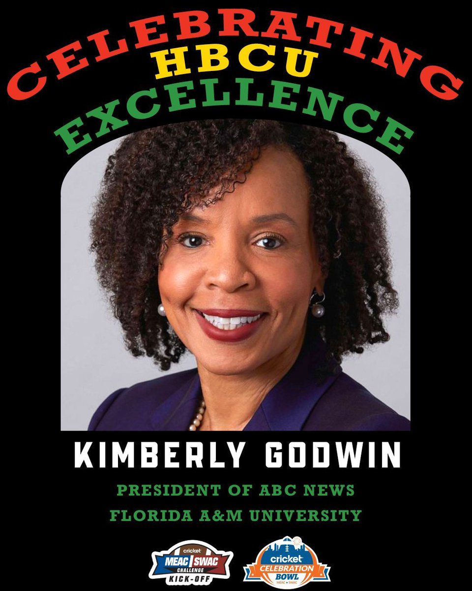 Today, we are highlighting Kimberly Godwin. Godwin is a graduate of Florida A&M University. In April 2021, she was named President of ABC News. This marked her as the first Black woman to lead a major American broadcast news network. @MEAC_SWAC