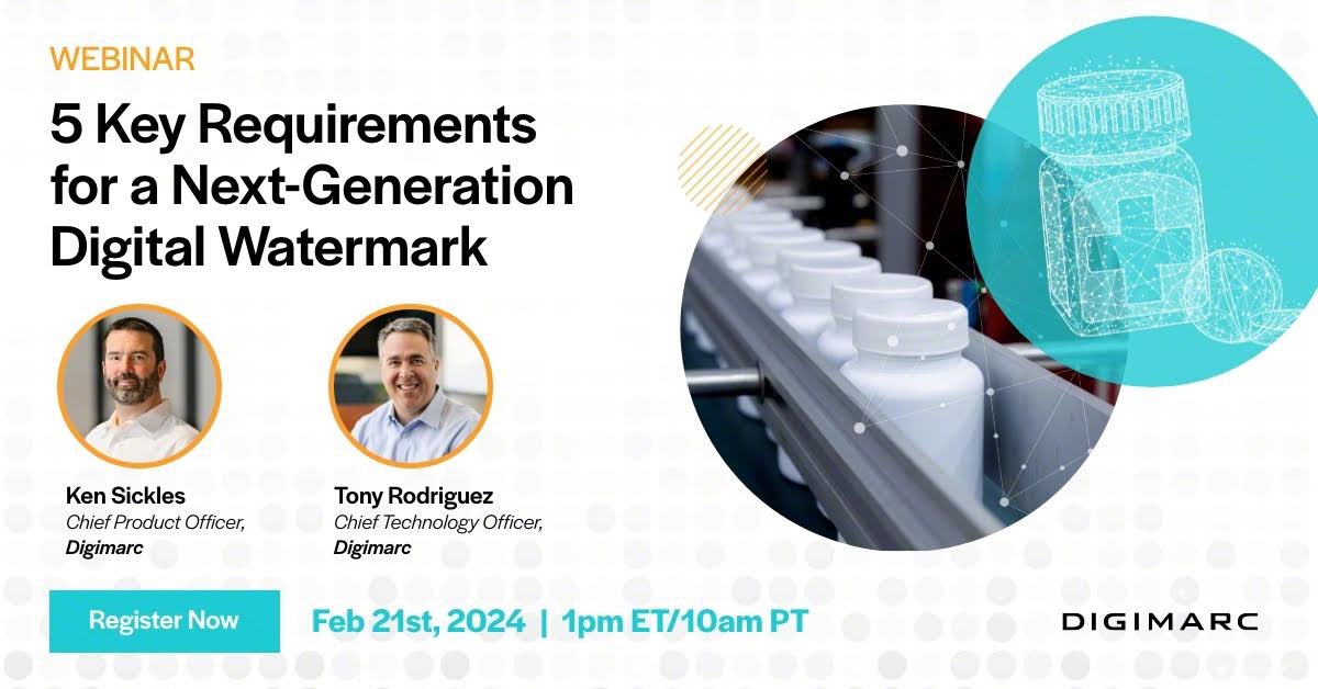 Join two of the world’s foremost digital watermarking experts, Ken Sickles @bstg  and Tony Rodriguez, on February 21 for a discussion about the sophisticated capabilities of #digitalwatermarking across both digital media & physical products. Register now: go.digimarc.com/l/110942/2024-…
