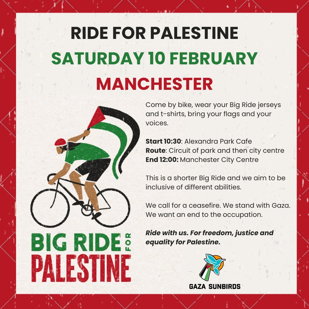 Happening in #Manchester on Saturday 10th February.

#RideOfReturn #RideForPalestine #RideForGaza #CeasefireNOW