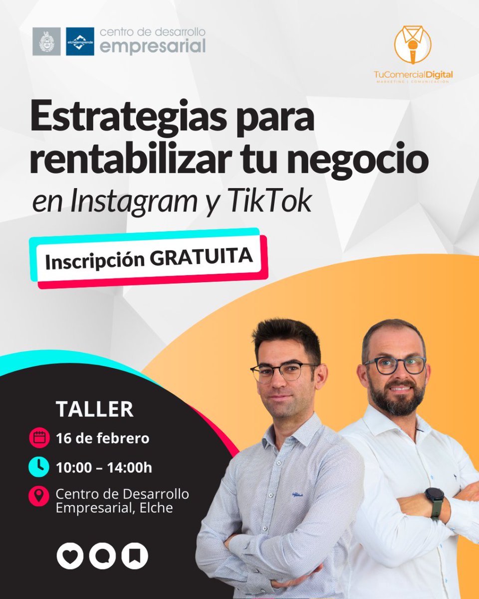 tu_comercial's tweet photo. ¿Quieres aprender estrategias para rentabilizar tu negocio? 🚀

No te pierdas el taller #gratuito que impartiremos el próximo 16 de febrero en el Centro de Desarrollo Empresarial de #Elche ✅

✍ Inscríbete aquí: 
https://t.co/Bp3hC1EPPU 🔗

#marketingdigital #tucomercialdigital https://t.co/2ck6vHOEqm