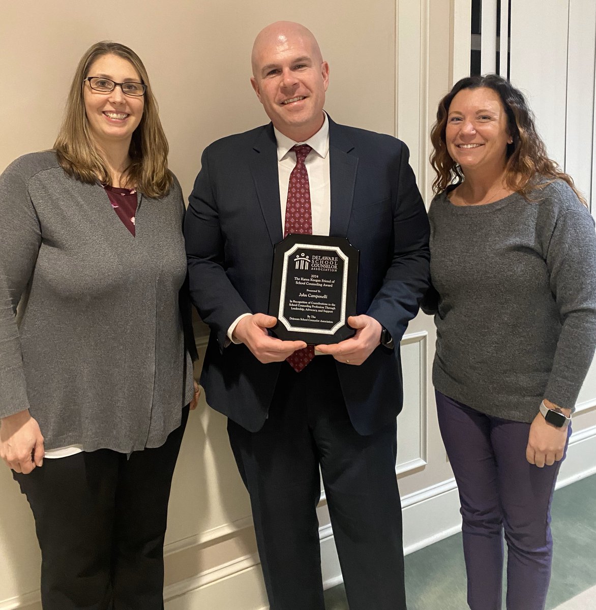 DEDeptofEd's tweet photo. Congratulations to MOT Charter Asst Principal John Camponelli for receiving the 2024 @mydsca1 Karen Keegan Friend of School Counseling award! School counselors Lauren Hindsley and Andrea Scali nominated him for his positive impact on their roles as school counselors. @ASCAtweets https://t.co/AkgtdK0i7F