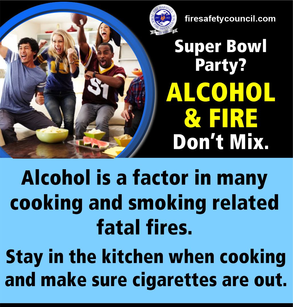 Hosting a Superbowl party this weekend? Ensure it goes superbly by making fire safety your chief concern!🏈 Stay in the kitchen while cooking and pay extra attention to make sure any cigarettes are completely out, especially if alcohol is being consumed.