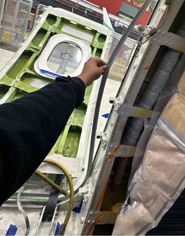 molkoreports's tweet photo. BREAKING @NTSB #Alaska1282 Prelim. Report:  Evidence indicates the 4 bolts that keep the #737MAX9 #doorplug from moving up (and out) were missing BEFORE blowout. Records/photos suggest bolts were NOT re-installed after repairs next to plug in Sep. '23 (photos NTSB/Boeing/Spirit) https://t.co/e63XHBYJap