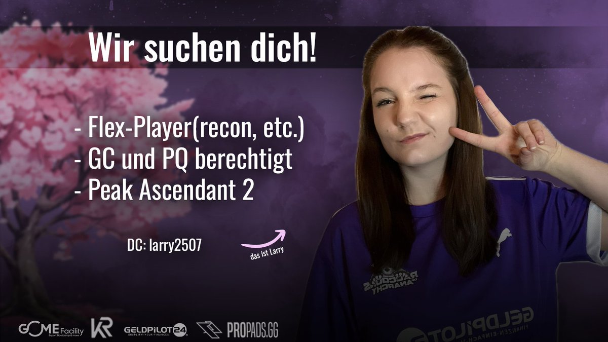 Wir suchen Verstärkung für unser Female Team, meldet euch bei <a href="/RichtigeLarry/">Larry</a> für weitere Infos!