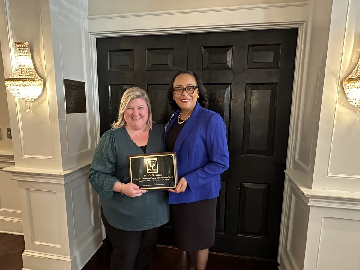 RichlandTwo's tweet photo. Six South Carolina schools have been selected as finalists for the 2024 Palmetto’s Finest Awards.  Congratulations to our own @CFK_CFKN for being named a finalist! Principal Jessica Agee and Superintendent @MooreKimD were there today to accept the award! The award honors innovative and effective educational programs and is one of the most coveted and respected by educators. Congrats CFK!!