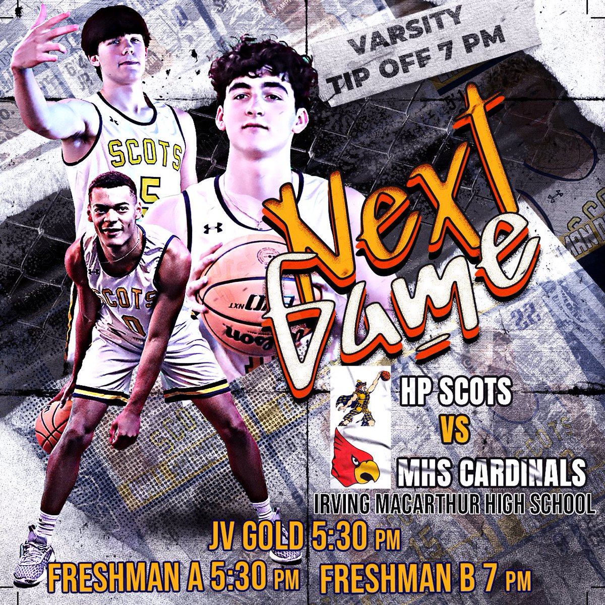 GAMEDAY! Highland Park Scots (22-9, 10-3 district) take on the MacArthur Cardinals (5-22, 3-10 district) at 7pm tonight on the road for a district matchup. Only 3 games left in the regular season.