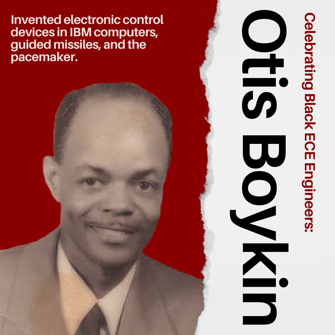 University of Utah ECE (@uofuece) on Twitter photo Happy Black History Month, ECE! This month, we will be highlighting Black engineers in the electrical and computing fields.
Otis Boykin (1920–82) was an American inventor and engineer who was especially known for his work on electronic control devices. Happy Black History Month, ECE! This month, we will be highlighting Black engineers in the electrical and computing fields.
Otis Boykin (1920–82) was an American inventor and engineer who was especially known for his work on electronic control devices.