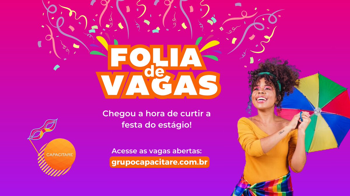 capacitare's tweet photo. 🎉Quer estágio? Vem para o CAPACIBLOCO!

🟠Aqui no Capacitare a festa é de estágios abertos e você é o convidado especial. Venha brilhar conosco e se jogar na folia do estágio dos seus sonhos!

➡Veja as vagas abertas: https://t.co/TapNdXqOtX

#Vagas #Oportunidades #estagio https://t.co/c7eqaFTJTR