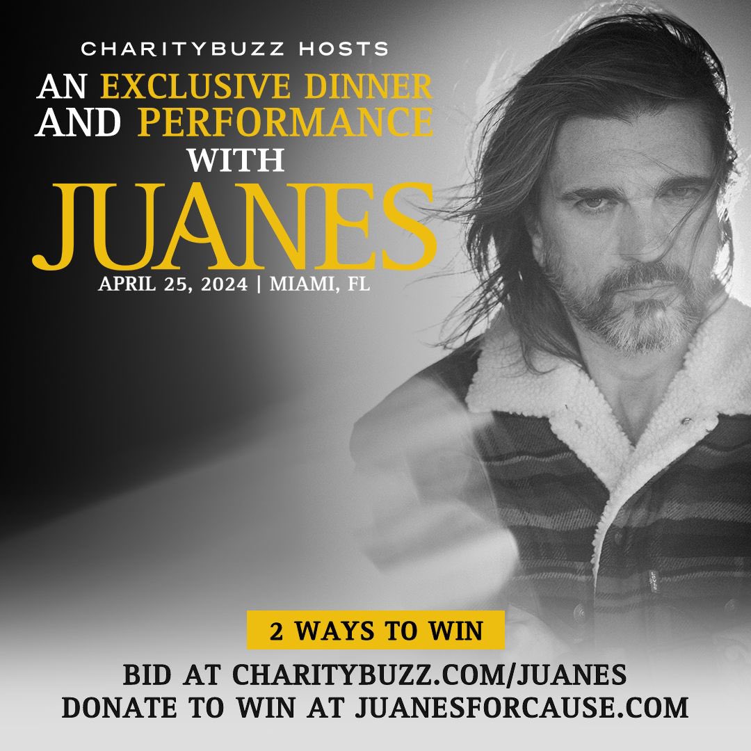 Estamos organizando una cena privada donde tocaré con mi banda y lo mejor de todo es que varios de ustedes van a poder estar ahí🙏🏼 <a href="/charitybuzz/">Charitybuzz</a> @Prizeo 
Todos los fondos serán recogidos para la <a href="/fmisangre/">Fundación Mi Sangre</a>  

Para más información: 
- Charitybuzz.com/JUANES
-