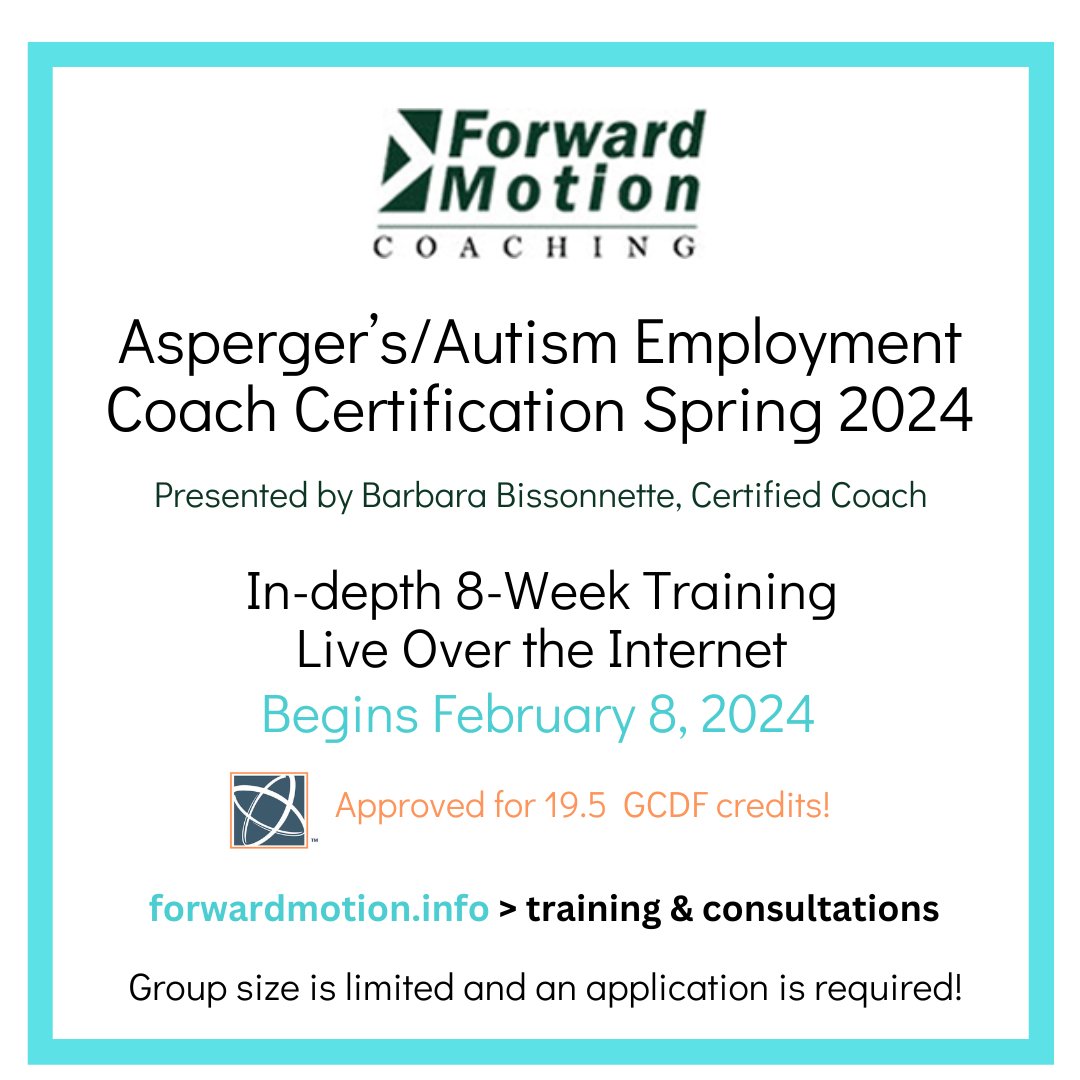 Time is running out to register. The Spring session begins February 8 and group size is limited!
 
Learn how to coach individuals on the autism spectrum. Approved for 19.5 GCDF credits.
 
vist.ly/a7v

#aspergers #autism #autismworks #actuallyautistic #aspie