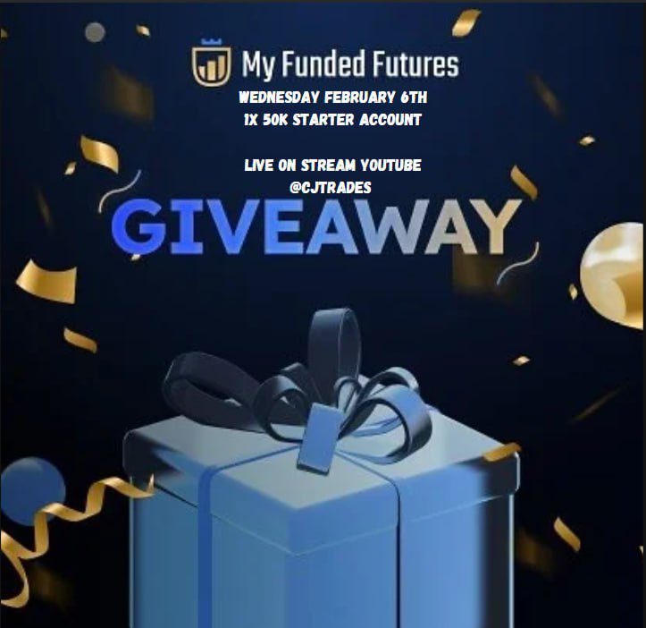 GIVEWAY ALERT @MyFundedFutures Tomorrow Live On My Stream, I will be giving away 1x 50 Starter Account Must be subscribed to my YouTube channel in order to be eligible Rest of the week, I will be giving away 1x 100k starter account & 1x 150k starter account