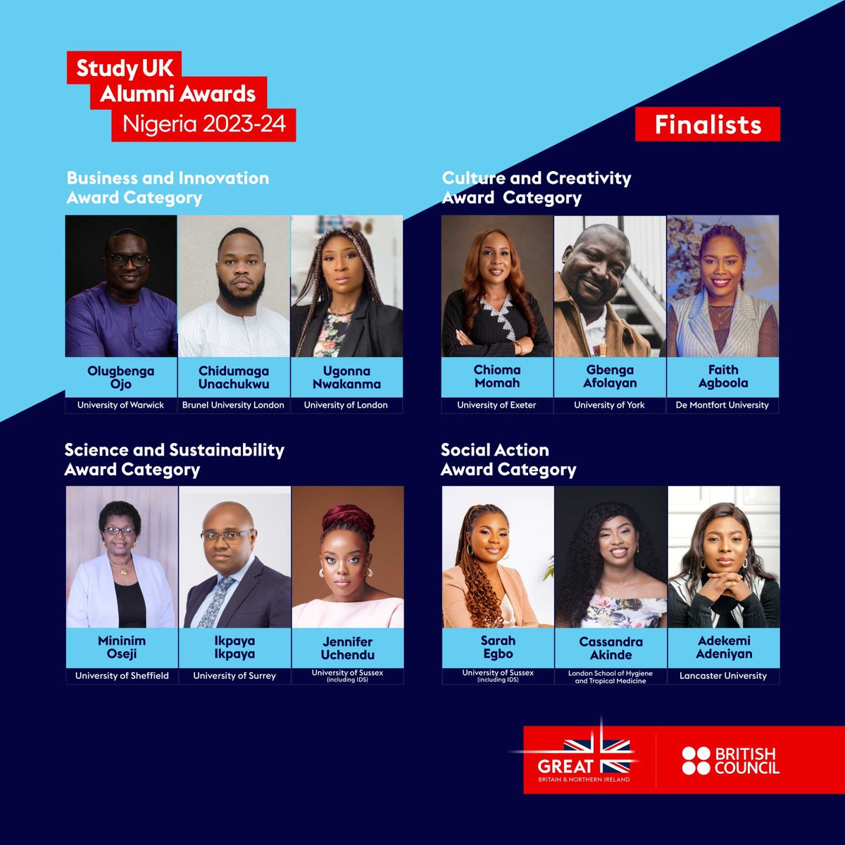 I have been selected as one of the top 3 finalists for the #UKAlumniAwards for Social Action!

I extend my heartfelt gratitude to <a href="/ngBritish/">British Council</a> for this esteemed recognition of my educational journey at <a href="/IDS_UK/">Institute of Development Studies</a> and <a href="/SussexUni/">University of Sussex</a> funded by <a href="/CheveningFCDO/">Chevening Awards🇬🇧</a> 

#AlumniUK #SUAANG2024 #9ja #uk