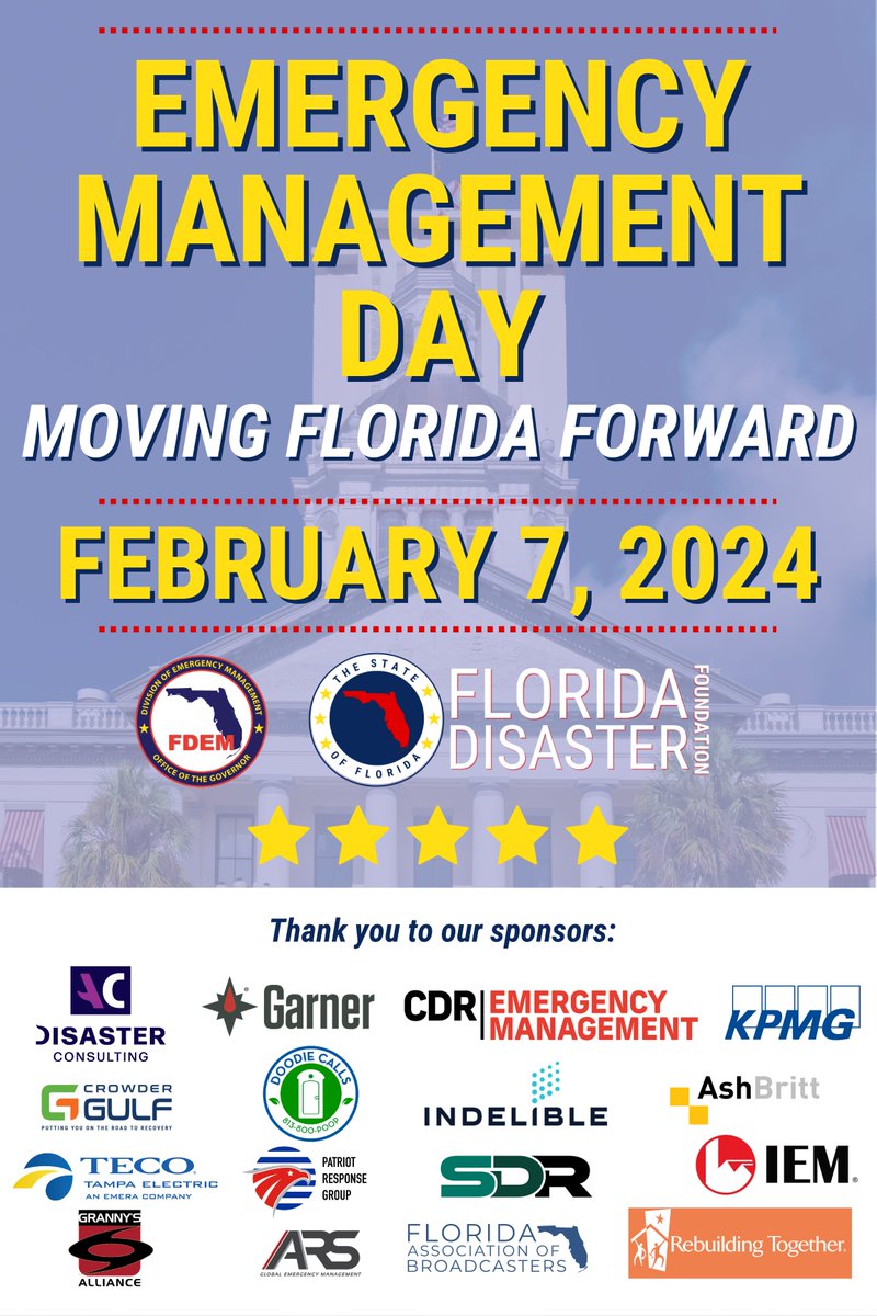 As we prepare to kick off the Division's 4th Annual Emergency Management Day at the Capitol, we'd like to thank our wonderful sponsors for all of their support.

#EMDay2024 #MovingFloridaForward