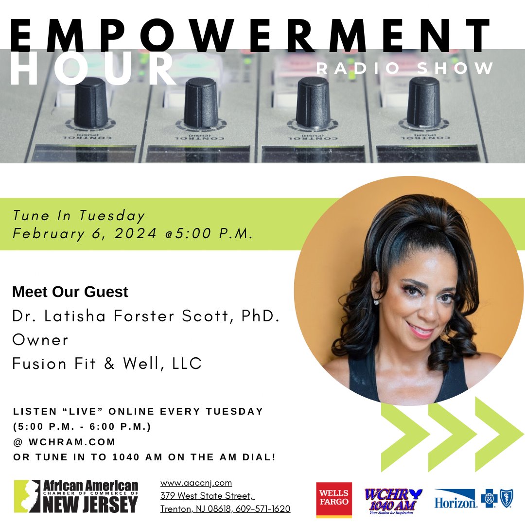 AACCNJ's tweet image. Tune in today! Join us for AACCNJ's Empowerment Hour Radio Show airing from 5pm to 6pm. 📻 Listen live at WCHRAM.com or 1040 AM. Hosted by John E. Harmon, Sr. IOM, Founder, President &amp;amp; CEO of AACCNJ. 

#EmpowermentHour #AACCNJ #RadioShow #TodayAt5